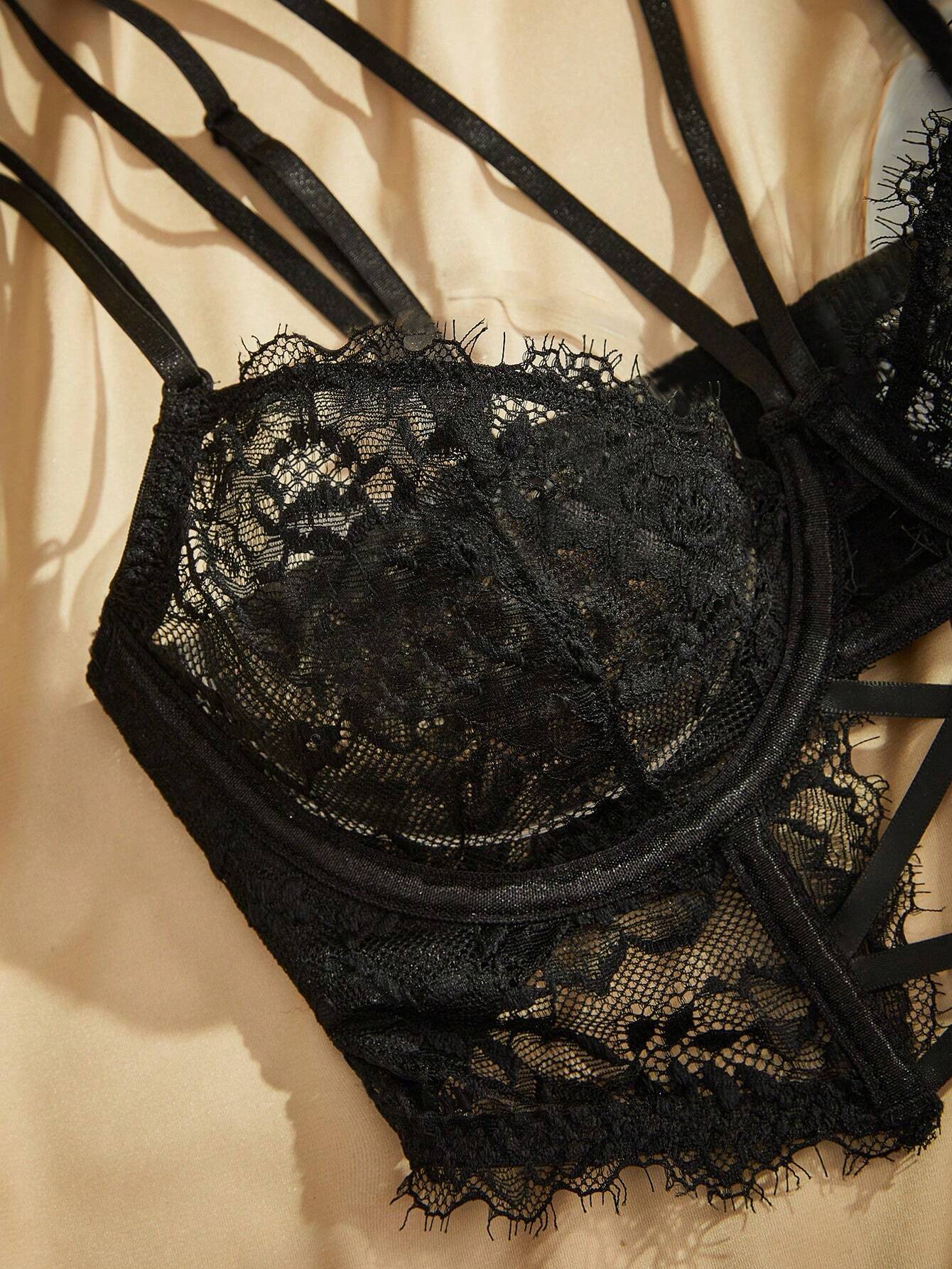 Buy SHEIN Charlaine Lace Crossover Backless French Romantic Floral Charming Sexy Lingerie Set For Women in Pakistan