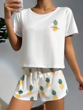 Buy SHEIN CoupledUp Pineapple Print White Tee & Shorts PJ Set / Pajama Set in Pakistan