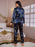 Buy SHEIN LuxeNights Leopard Print Contrast Piping Satin PJ Set / Pajama Set in Pakistan