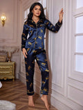 Buy SHEIN LuxeNights Leopard Print Contrast Piping Satin PJ Set / Pajama Set in Pakistan