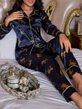 Buy SHEIN LuxeNights Leopard Print Contrast Piping Satin PJ Set / Pajama Set in Pakistan