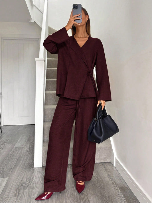 Buy SHEIN Siren Gaze Women's Blazers Burgundy Set Suit Suits in Pakistan