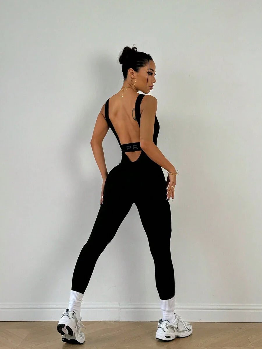 Buy SHEIN Slayoga Tight-Fitting Stretchy Casual Sexy Sleeveless Bra Back Slimming Tummy Control Elegant Sports Fitness Vintage Leg Lengthening Yoga Jumpsuit in Pakistan
