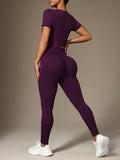 Buy SHEIN Slayoga Women Plain Solid Color Crew Neck Short Sleeve Top And Stretchy Seamless Long Pants Athletic Sportswear Set Workout Women Set Women Leggings Set in Pakistan