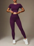 Buy SHEIN Slayoga Women Plain Solid Color Crew Neck Short Sleeve Top And Stretchy Seamless Long Pants Athletic Sportswear Set Workout Women Set Women Leggings Set in Pakistan