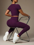 Buy SHEIN Slayoga Women Plain Solid Color Crew Neck Short Sleeve Top And Stretchy Seamless Long Pants Athletic Sportswear Set Workout Women Set Women Leggings Set in Pakistan