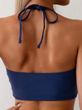 Buy SHEIN Solid Color Halter Top With Plant Print Square Pants Tankini Separates Swimsuit Set Summer in Pakistan