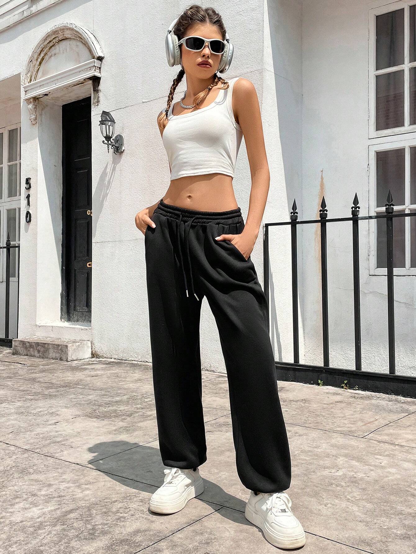 Buy SHEIN Solid Drawstring Waist Slant Pocket Sweatpants in Pakistan
