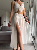 Buy SHEIN Solid Knot Front Cover Up Top & Split Thigh Skirt in Pakistan