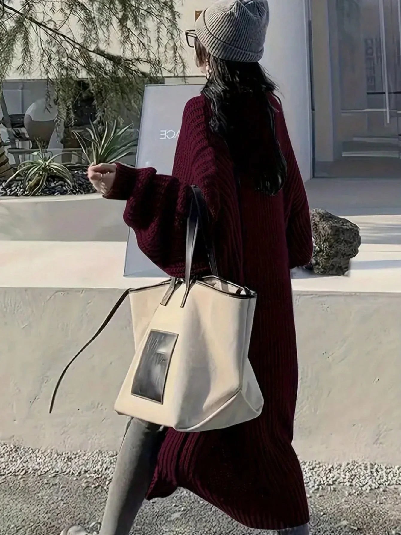 Buy SHEIN Solid Open Front Loose Knit Cardigan, Casual Long Sleeve Long Length Sweater With Pocket, Women's Clothing in Pakistan