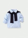 Buy SHEIN Souflis Baby Boy's French Style Striped Shirt With Shawl Collar For Spring And Summer Vacation, Daily Leisure Look in Pakistan
