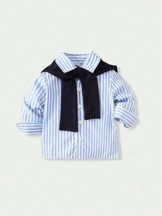 Buy SHEIN Souflis Baby Boy's French Style Striped Shirt With Shawl Collar For Spring And Summer Vacation, Daily Leisure Look in Pakistan