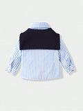 Buy SHEIN Souflis Baby Boy's French Style Striped Shirt With Shawl Collar For Spring And Summer Vacation, Daily Leisure Look in Pakistan