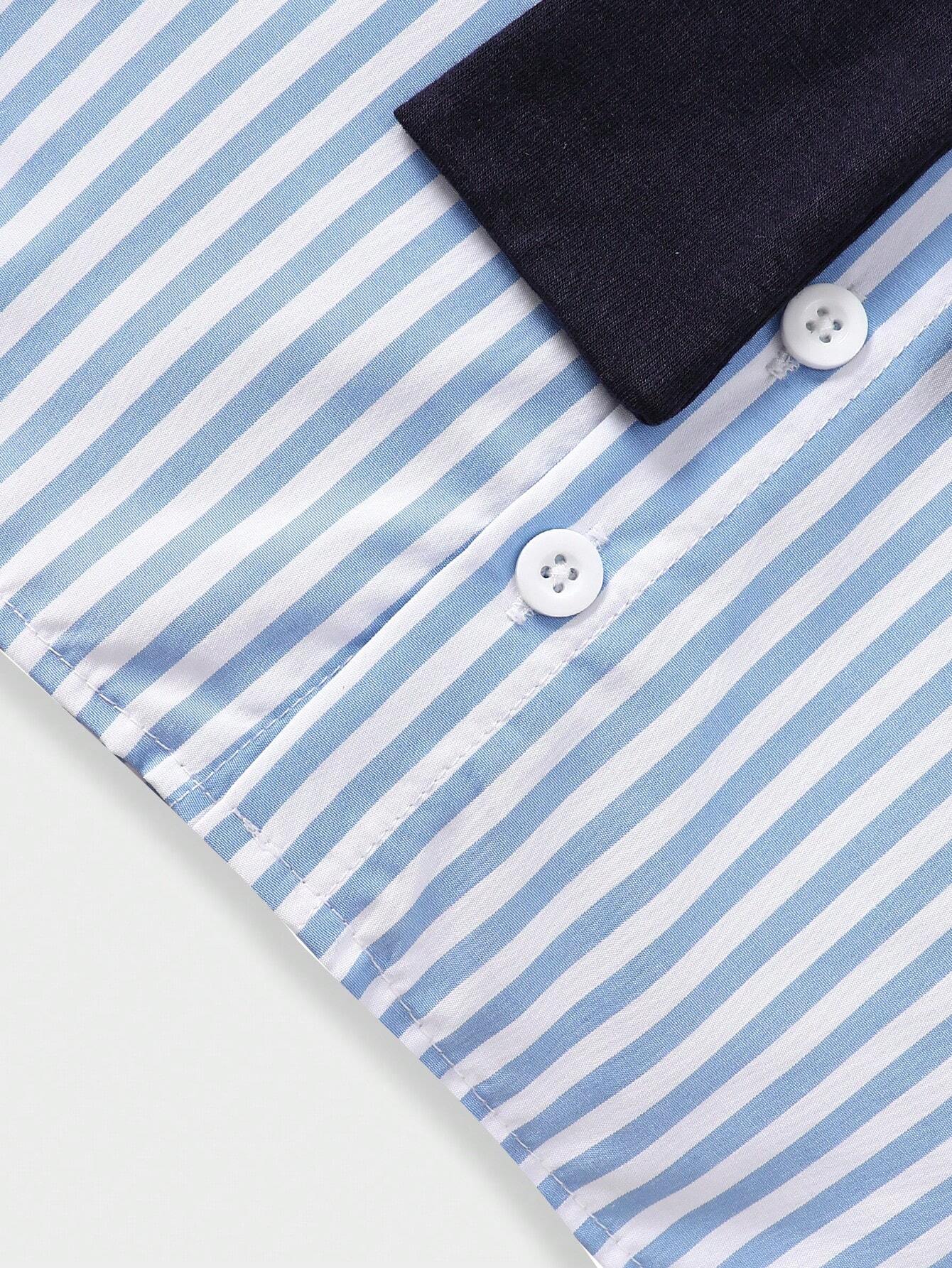 Buy SHEIN Souflis Baby Boy's French Style Striped Shirt With Shawl Collar For Spring And Summer Vacation, Daily Leisure Look in Pakistan