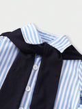 Buy SHEIN Souflis Baby Boy's French Style Striped Shirt With Shawl Collar For Spring And Summer Vacation, Daily Leisure Look in Pakistan