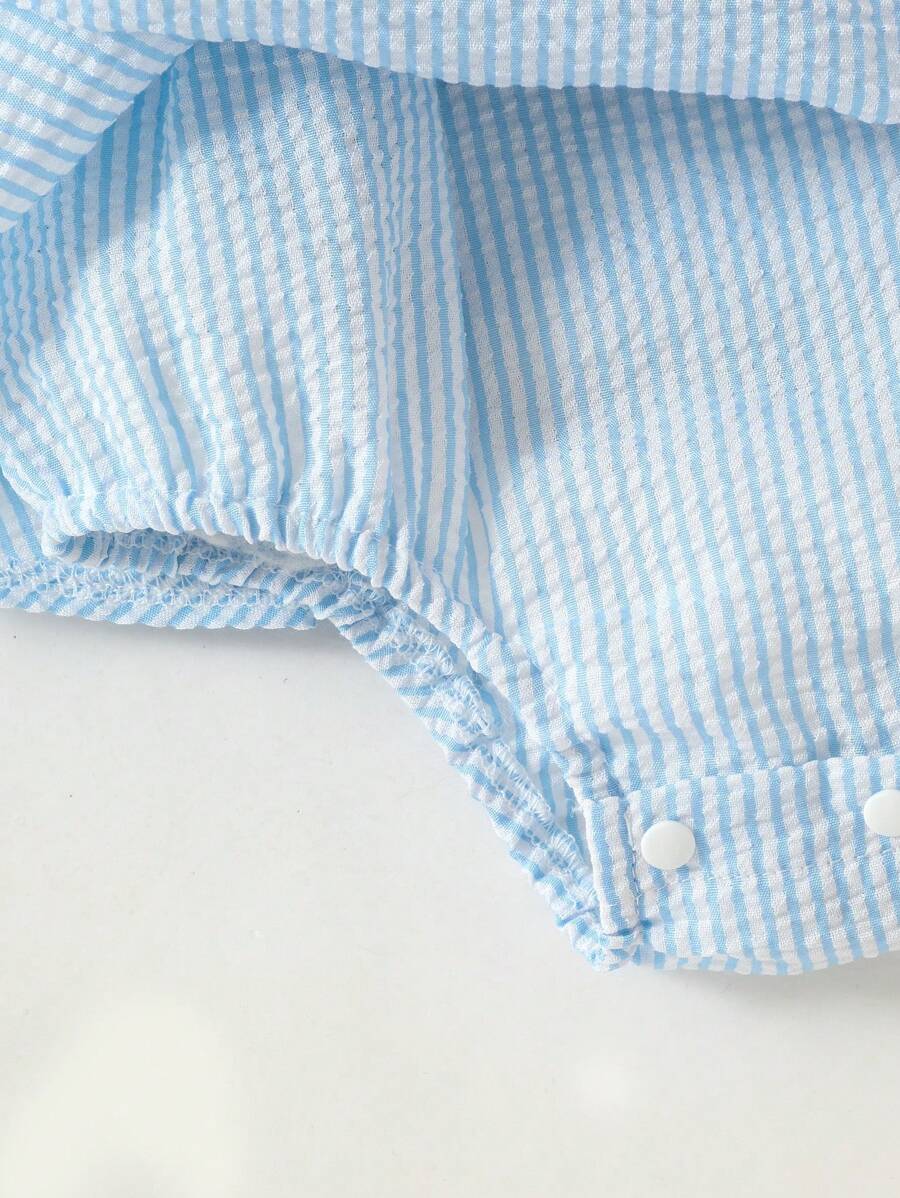 Buy SHEIN Souflis Souflis Baby Girl Cute Summer Fashion Blue Striped Romper With Bow Shoulder Straps in Pakistan