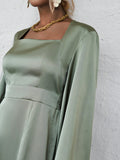 Buy SHEIN Square Neck Lantern Sleeve Split Thigh Satin Dress in Pakistan