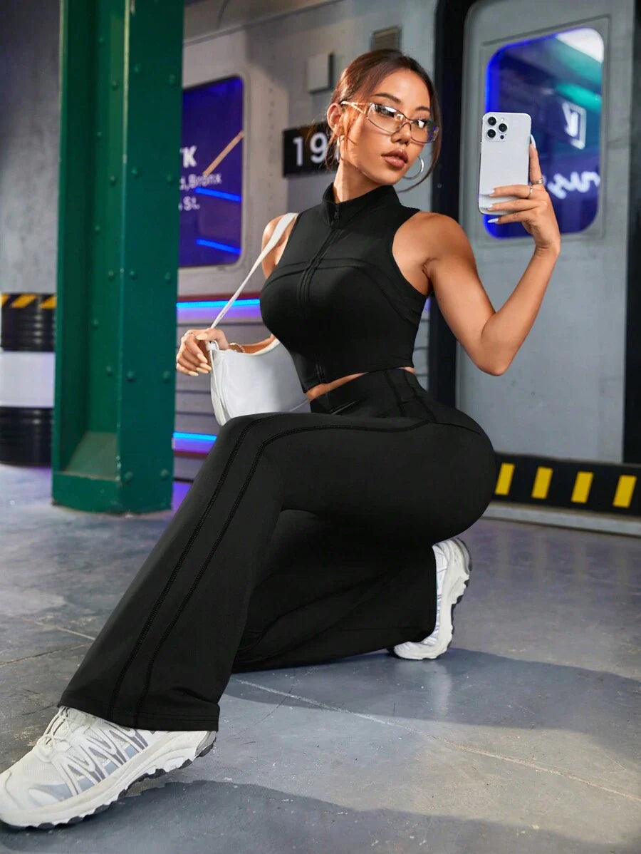 Buy SHEIN Streetz SHEIN Sport Women's Slim Fit Tank Top And Bell-Bottomed Casual Sports Set Clothes Workout Women Set Women Leggings Set in Pakistan