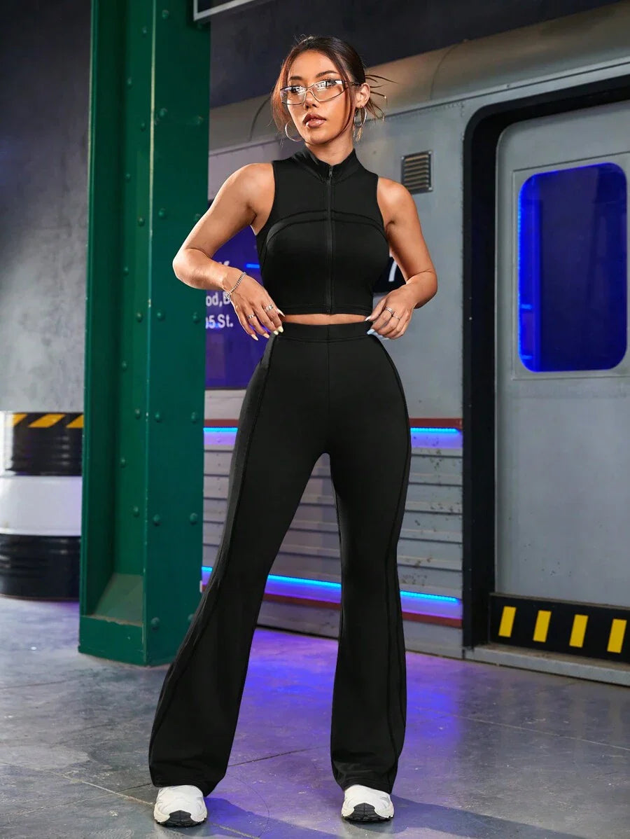 Buy SHEIN Streetz SHEIN Sport Women's Slim Fit Tank Top And Bell-Bottomed Casual Sports Set Clothes Workout Women Set Women Leggings Set in Pakistan