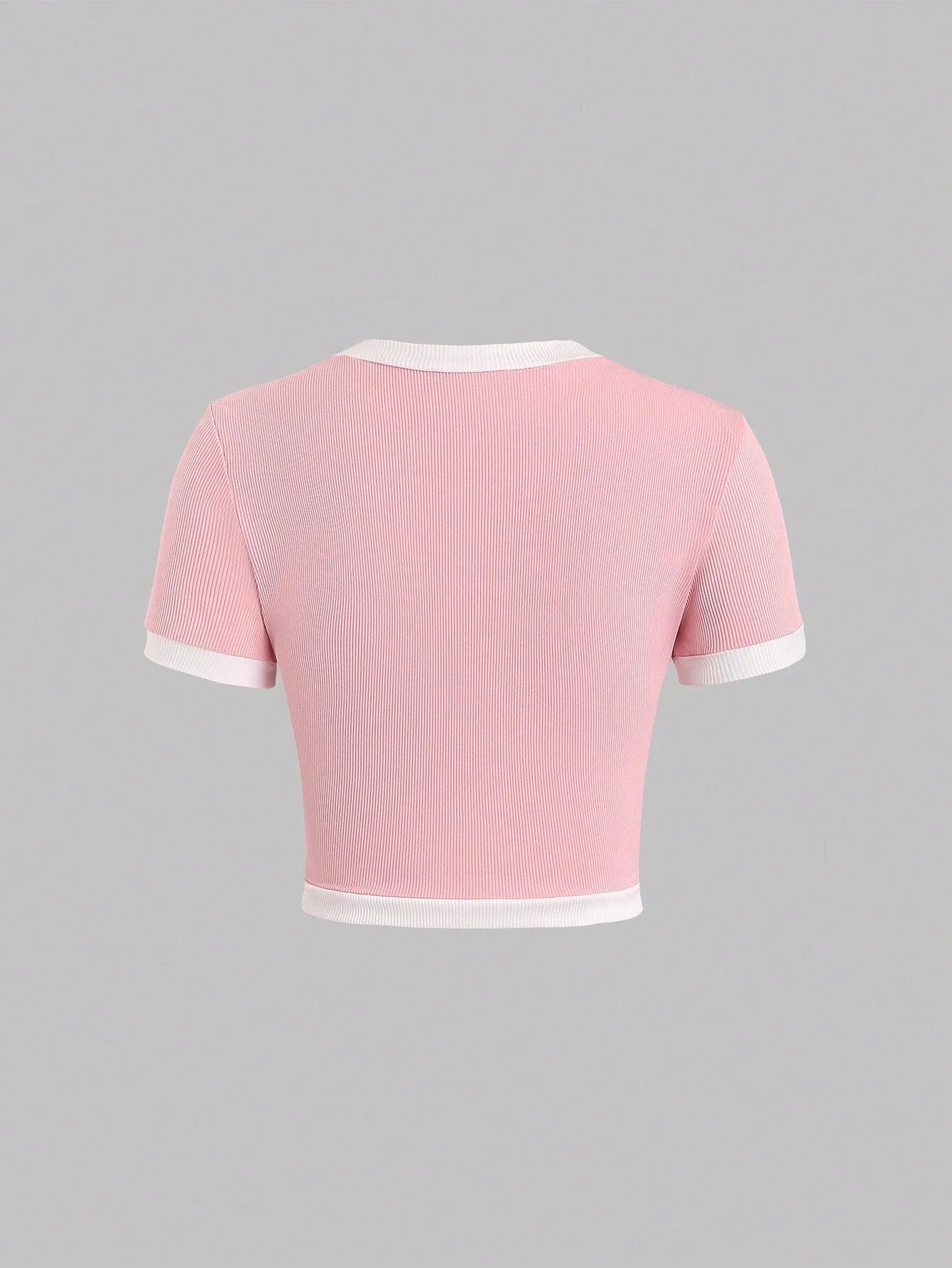 Buy SHEIN Sweetra Contrast Binding Button Detail Tight Fit T-Shirt For Casual Summer Graphic Tees Women Tops in Pakistan