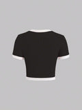 Buy SHEIN Sweetra Contrast Trim Tie Front Tee Graphic Tees Women Tops in Pakistan