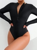 Buy SHEIN Swim Basics Women's One-Piece Swimsuit With Half Zipper Front And Long Sleeves For Swimming, Vocation,Summer Beach in Pakistan