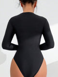 Buy SHEIN Swim Basics Women's One-Piece Swimsuit With Half Zipper Front And Long Sleeves For Swimming, Vocation,Summer Beach in Pakistan