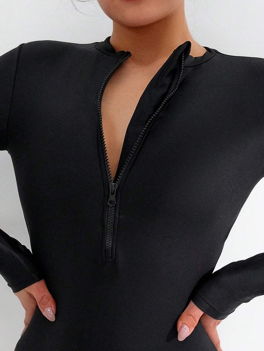 Buy SHEIN Swim Basics Women's One-Piece Swimsuit With Half Zipper Front And Long Sleeves For Swimming, Vocation,Summer Beach in Pakistan