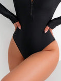 Buy SHEIN Swim Basics Women's One-Piece Swimsuit With Half Zipper Front And Long Sleeves For Swimming, Vocation,Summer Beach in Pakistan