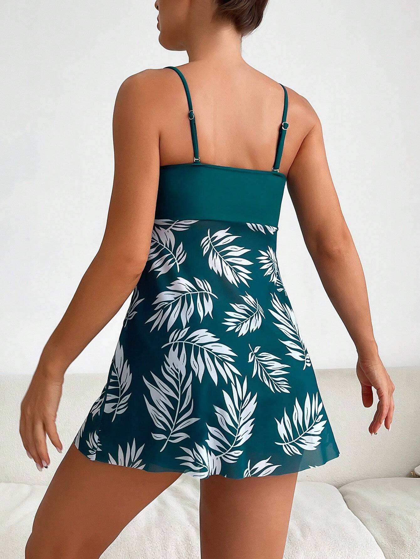 Buy SHEIN Swim Lushoire Summer Beach Tropical Print Ruched Dress Swimsuit in Pakistan