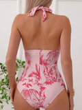 Buy SHEIN Swim Mod Summer Beach Tropical Print Halter One Piece Swimsuit in Pakistan