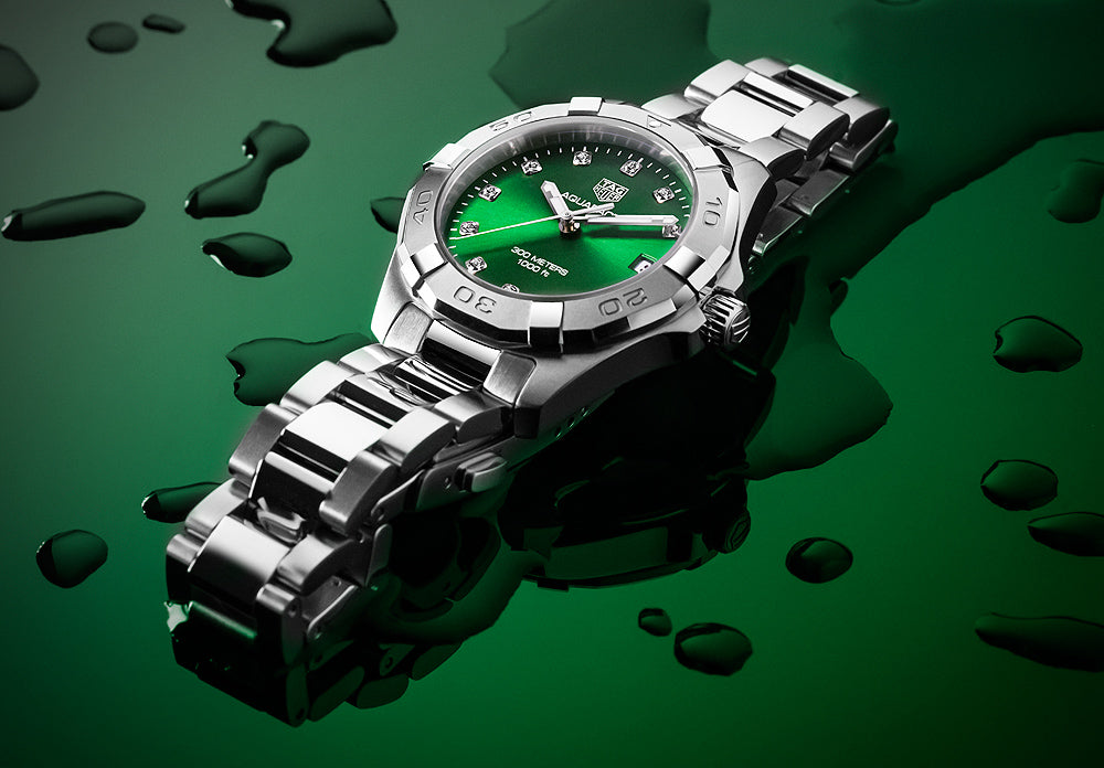 Buy Tag Heuer Aquaracer Green Dial with Diamonds Silver Steel Strap Watch for Women - WBD1316.BA0740 in Pakistan