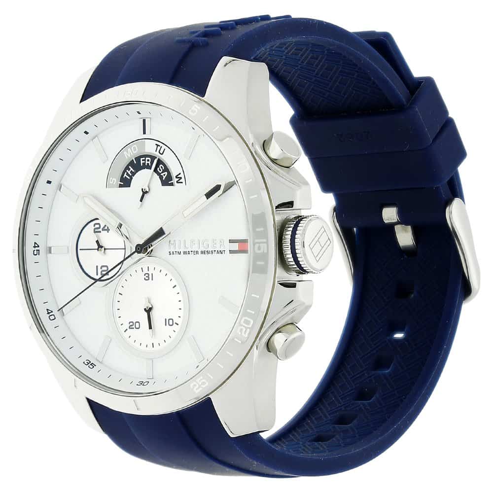 Buy Tommy Hilfiger Mens Quartz Blue Silicone Strap White Dial 46mm Watch - 1791349 in Pakistan