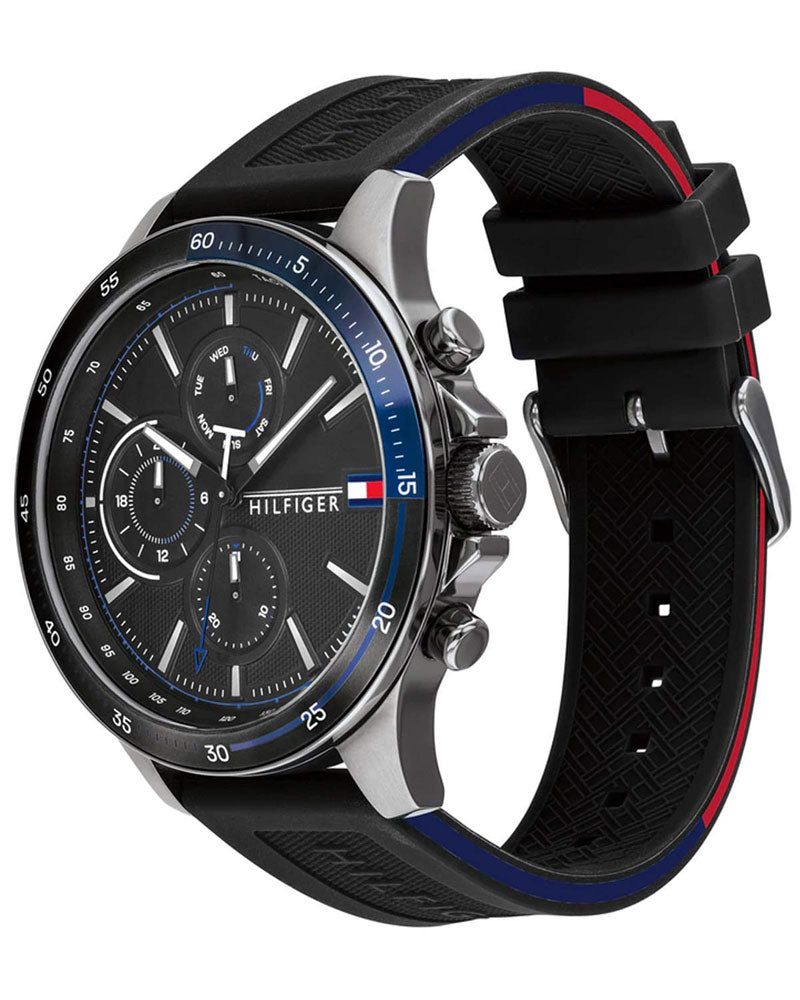 Buy Tommy Hilfiger Mens Quartz Silicone Strap Black Dial 46mm Watch - 1791724 in Pakistan