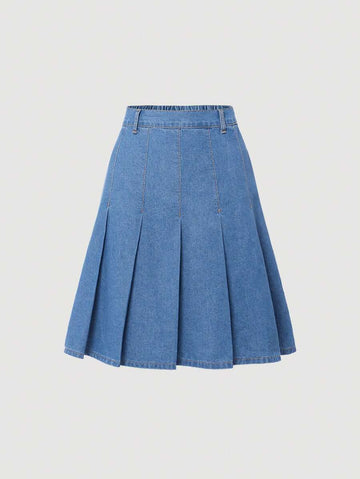Buy SHEIN Teen Girl Solid Pleated Denim Skirt in Pakistan