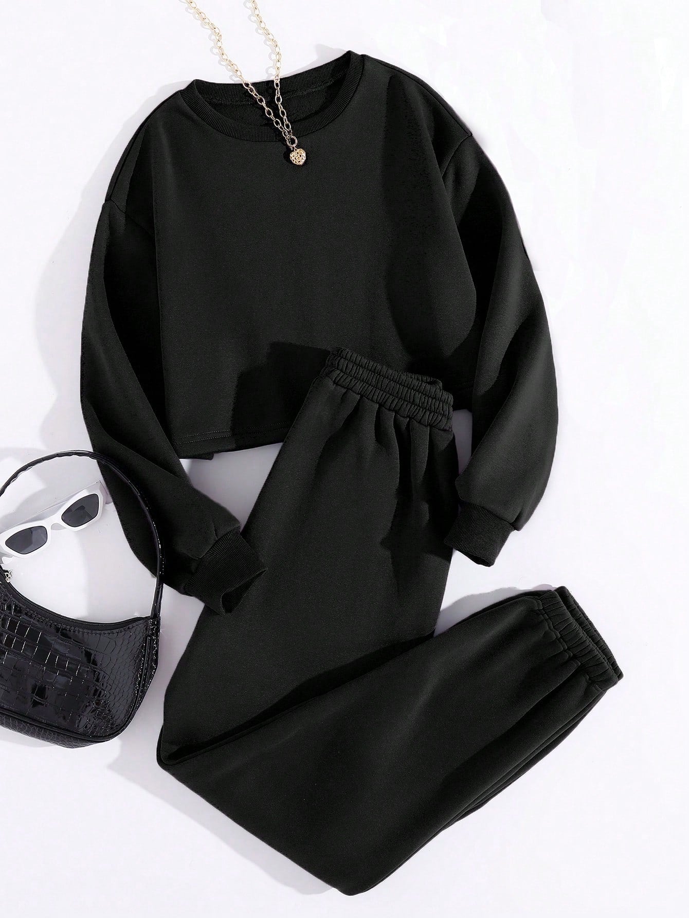 Buy SHEIN Thermal Lined Solid Sweatshirt With Joggers in Pakistan