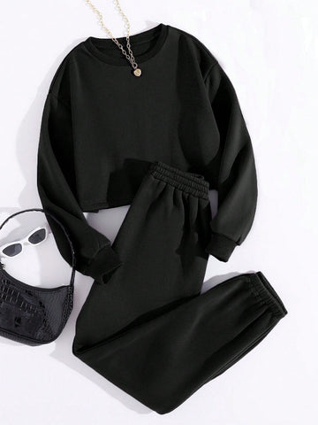 Buy SHEIN Thermal Lined Solid Sweatshirt With Joggers in Pakistan