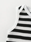 Buy SHEIN Toddler Boys' Black And White Striped Bear Embroidered Sleeveless Top With Shorts, Casual 2pcs Home Outfit in Pakistan