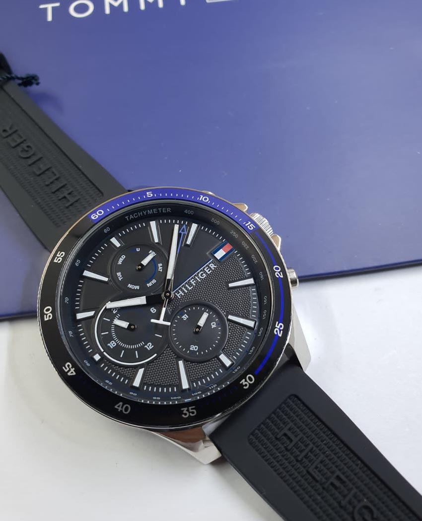 Buy Tommy Hilfiger Mens Quartz Silicone Strap Black Dial 46mm Watch - 1791724 in Pakistan