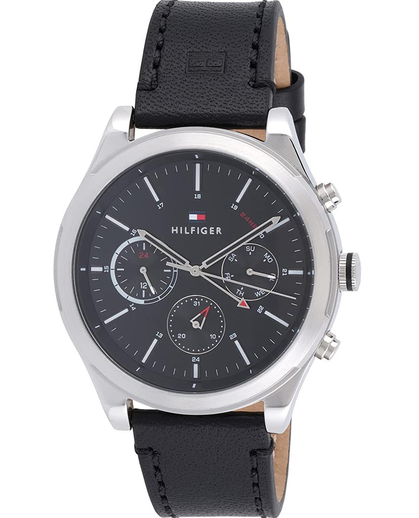 Buy Tommy Hilfiger Mens Quartz Black Leather Strap Black Dial 44mm Watch - 1791740 in Pakistan