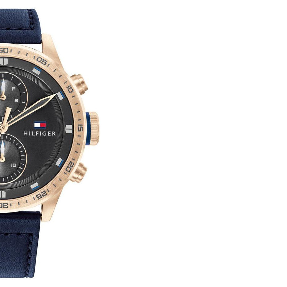 Buy Tommy Hilfiger Mens Quartz Blue Leather Strap Grey Dial 46mm Watch - 1791808 in Pakistan