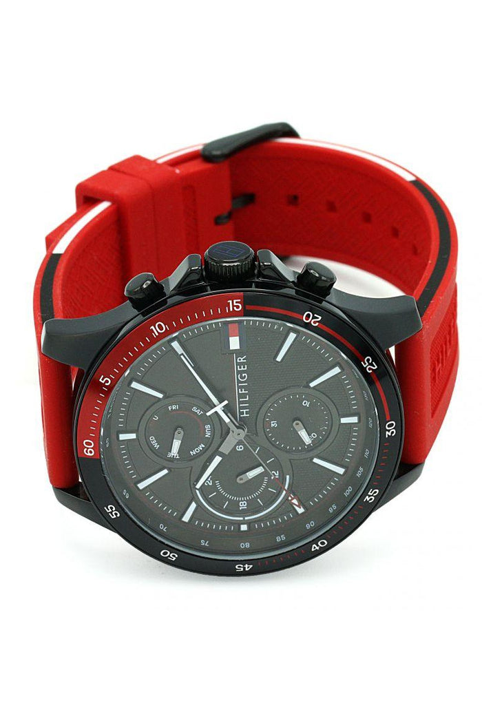 Buy Tommy Hilfiger Mens Quartz Silicone Strap Black Dial 46mm Watch - 1791722 in Pakistan