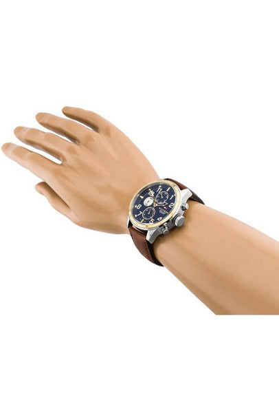 Buy Tommy Hilfiger Mens Quartz Brown Leather Strap Blue Dial 46mm Watch - 1791137 in Pakistan