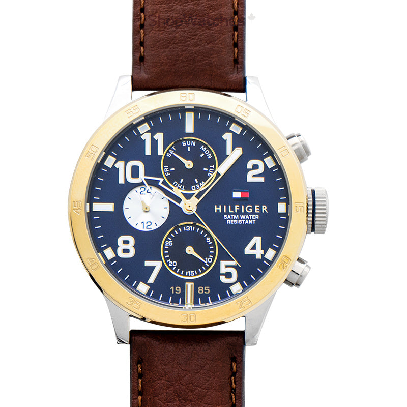 Buy Tommy Hilfiger Mens Quartz Brown Leather Strap Blue Dial 46mm Watch - 1791137 in Pakistan