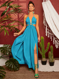 Buy SHEIN Travachic Ring Linked Criss-Cross Tie Backless M-Slit Hem Dress in Pakistan