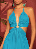 Buy SHEIN Travachic Ring Linked Criss-Cross Tie Backless M-Slit Hem Dress in Pakistan