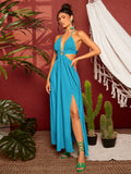 Buy SHEIN Travachic Ring Linked Criss-Cross Tie Backless M-Slit Hem Dress in Pakistan