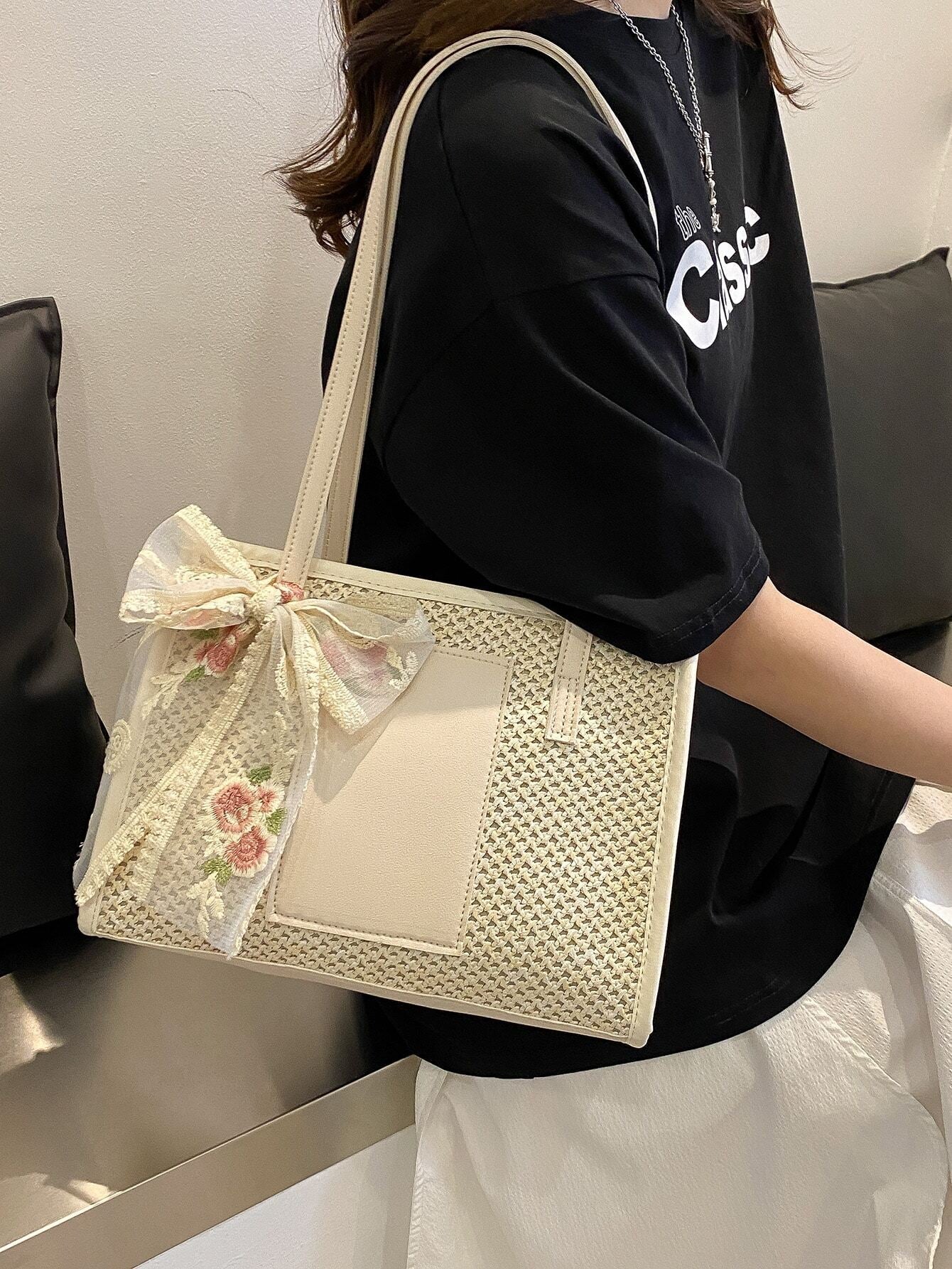 Buy Trendy Lightweight,Casual Bow Decor Straw Bag For Teen Girls Women College Students Perfect For College in Pakistan