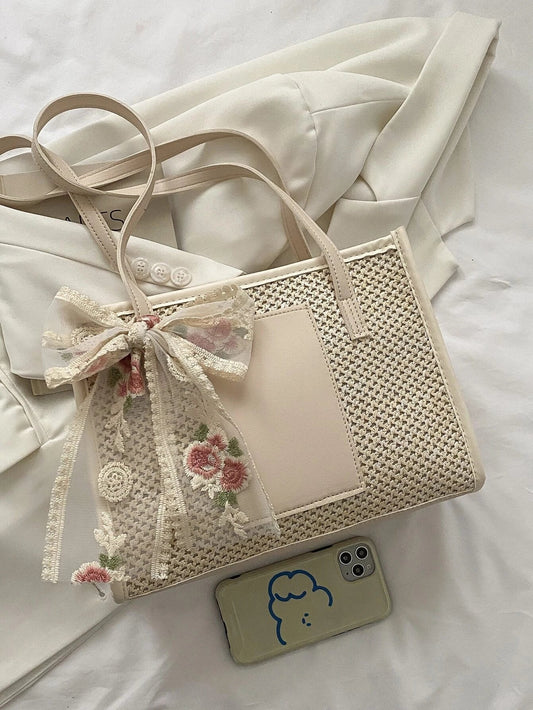 Buy Trendy Lightweight,Casual Bow Decor Straw Bag For Teen Girls Women College Students Perfect For College in Pakistan
