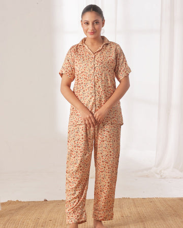 Buy Sajiero Silk Pajama Suit with Scrunchie - Starlight Dream in Pakistan